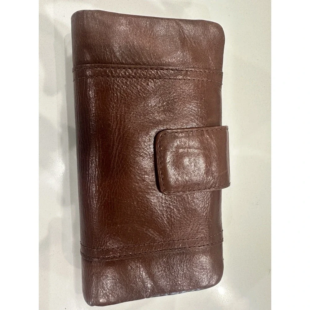 Fossil Brown Leather Clutch Wallet Organizer Snap Zip Multi Card Holder